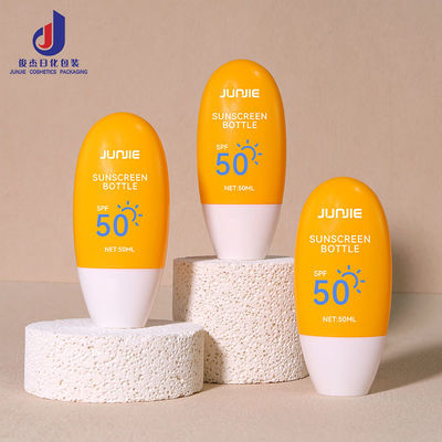 평평한 둥근 압축 병 50ml 자외선 차단기 용기 PE 목걸이와 흰색 나사 모자를 가진 화장품